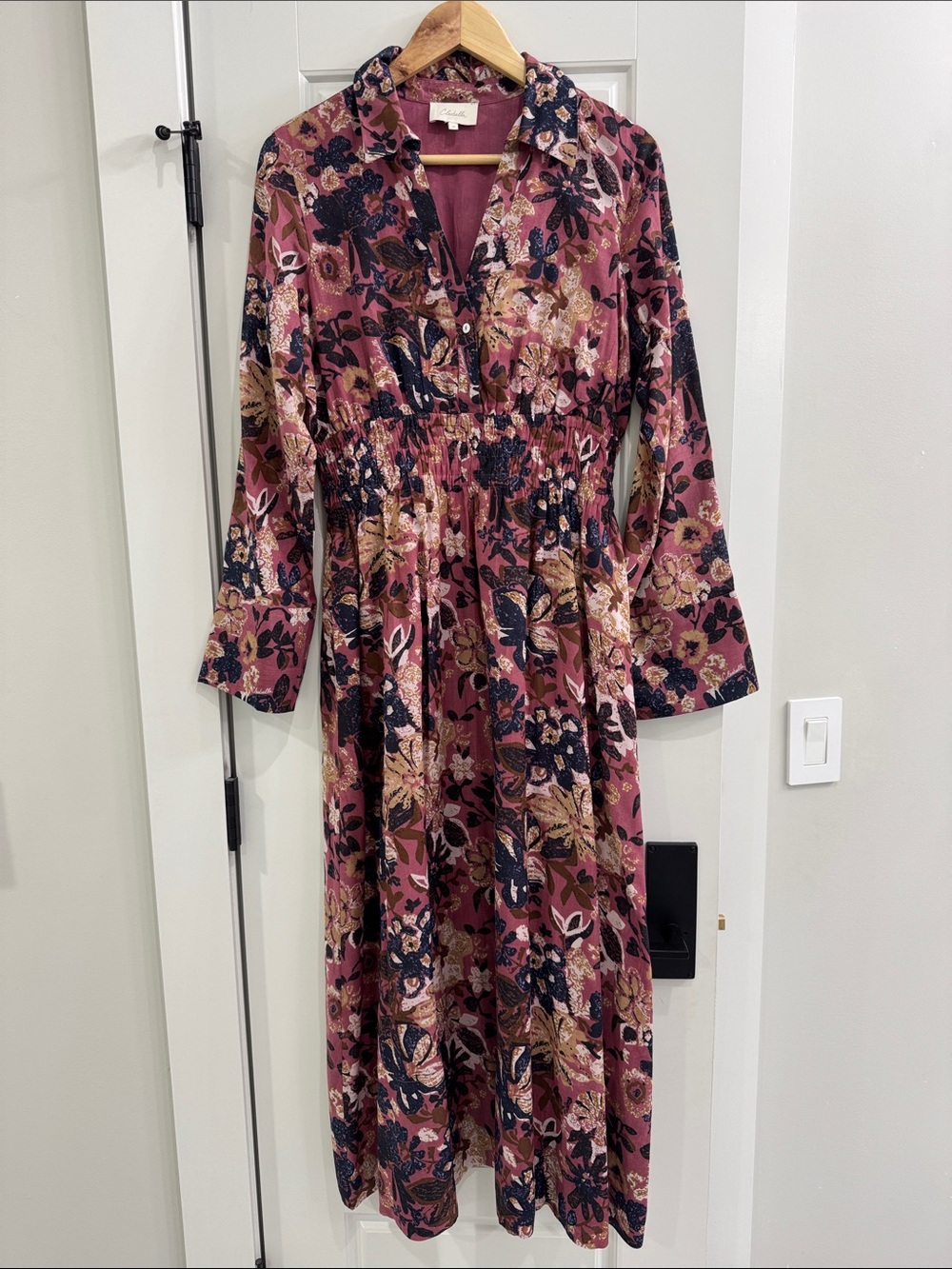 Cleobella Floral Long Sleeve Midi Dress in Dusty Rose Medium